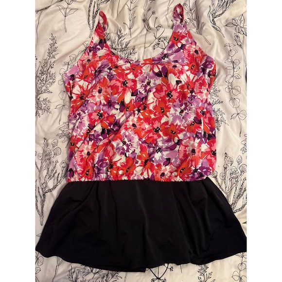 Swim‎ 365 Plus Size Women's Tank Overlay One Piece Skirted Shorts Swimsuit, 22W - Picture 1 of 6